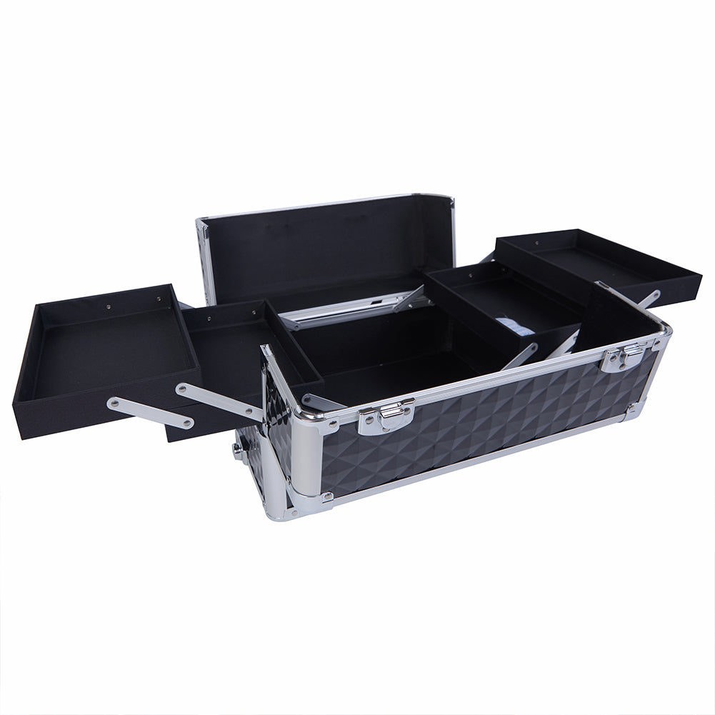 Trolley Makeup 3in1 Valigetta Nera Trucco Estetista Beauty Case Ruote Staccabili