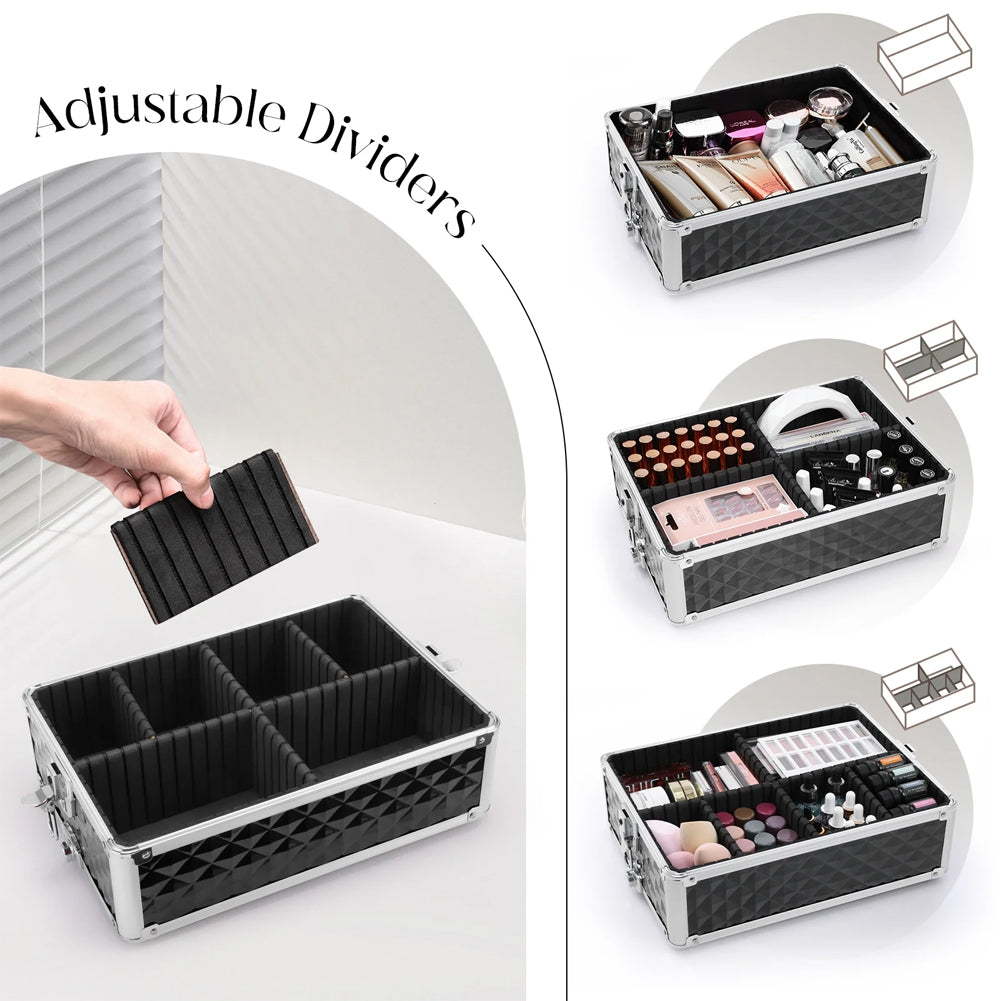 Trolley Makeup 3in1 Valigetta Nera Trucco Estetista Beauty Case Ruote Staccabili