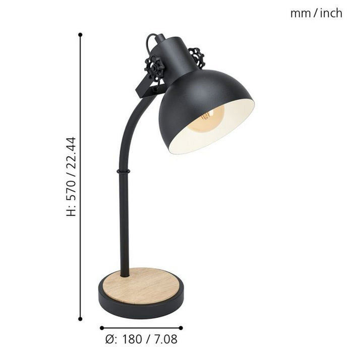 Lampada da Tavolo in Legno e Acciaiio Nero Lubenham Eglo