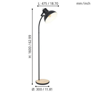 Piantana in Legno Nera Vitange Industriale Lubenham Eglo