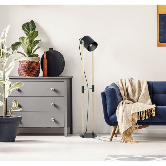 Piantana in Legno doppio Braccio Interruttore a Pedale Hornwood Eglo