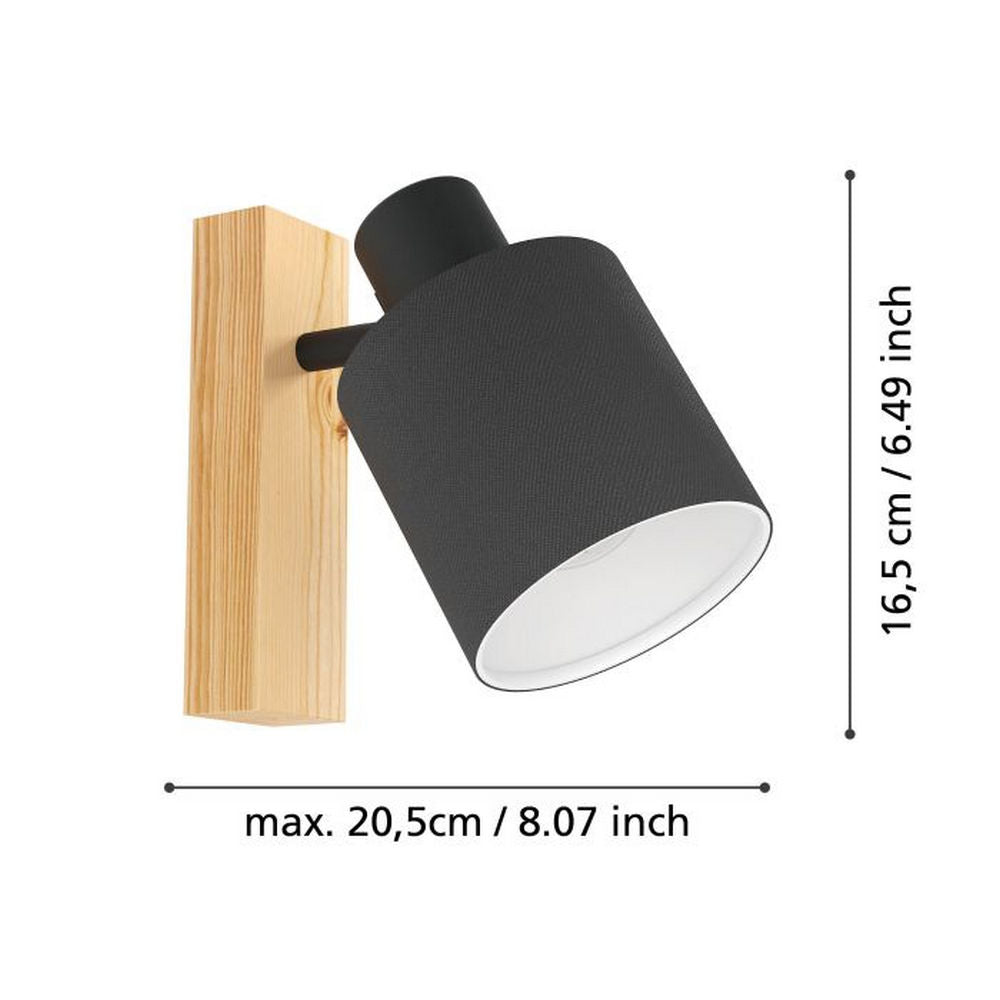 Faretto da Parete e Plafone in Legno e Stoffa Nero Batallas Eglo
