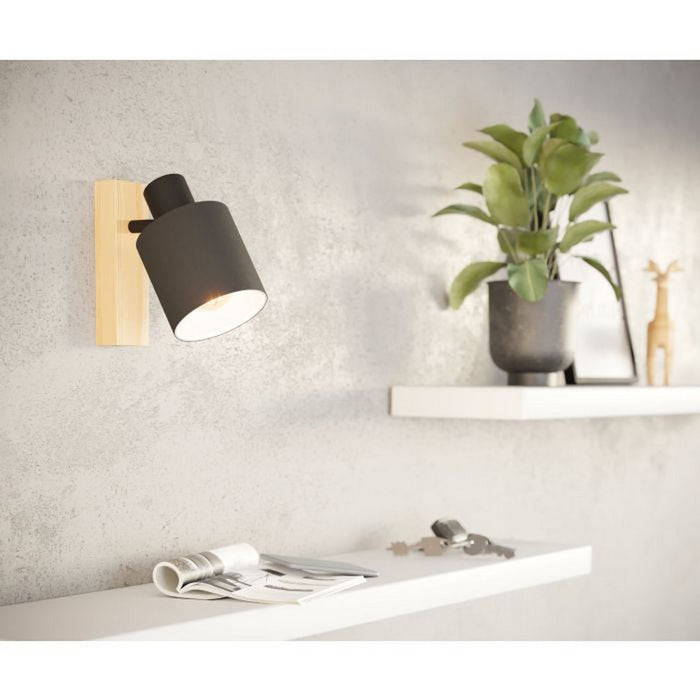 Faretto da Parete e Plafone in Legno e Stoffa Nero Batallas Eglo