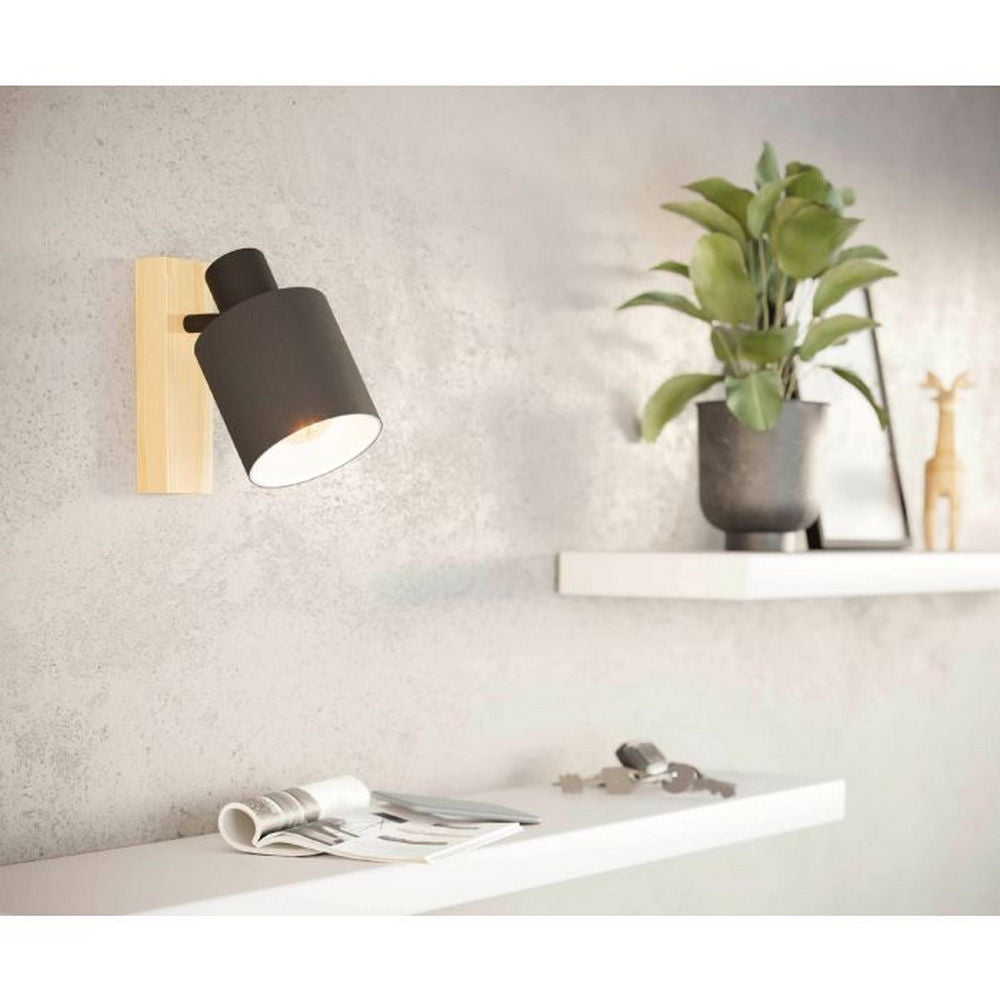 Faretto da Parete e Plafone in Legno e Stoffa Nero Batallas Eglo