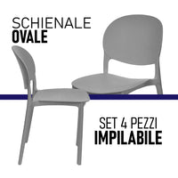 Sedia in Termoplastica Kit 4pz Sedie Impilabili Resistenti Sala da Pranzo Cucina