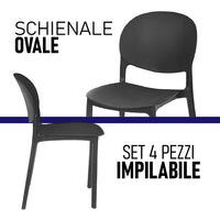 Sedia in Termoplastica Kit 4pz Sedie Impilabili Resistenti per Sala da Pranzo, Cucina , Terrazzo