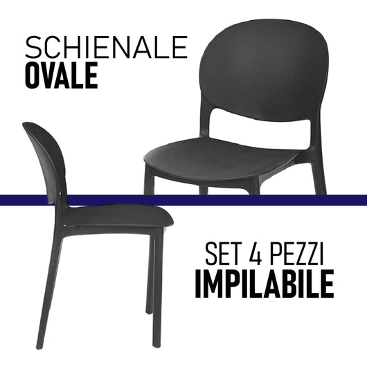 Sedia in Termoplastica Kit 4pz Sedie Impilabili Resistenti per Sala da Pranzo, Cucina , Terrazzo