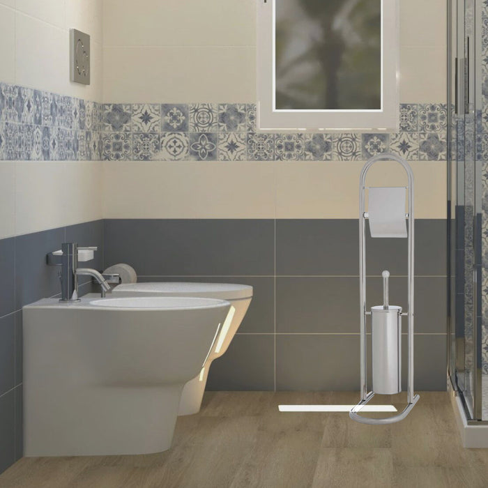 Piantana Bagno Porta Rotolo Porta Scopino Cromato H. 80 cm Salvaspazio