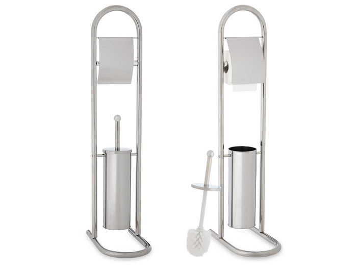 Piantana Bagno Porta Rotolo Porta Scopino Cromato H. 80 cm Salvaspazio