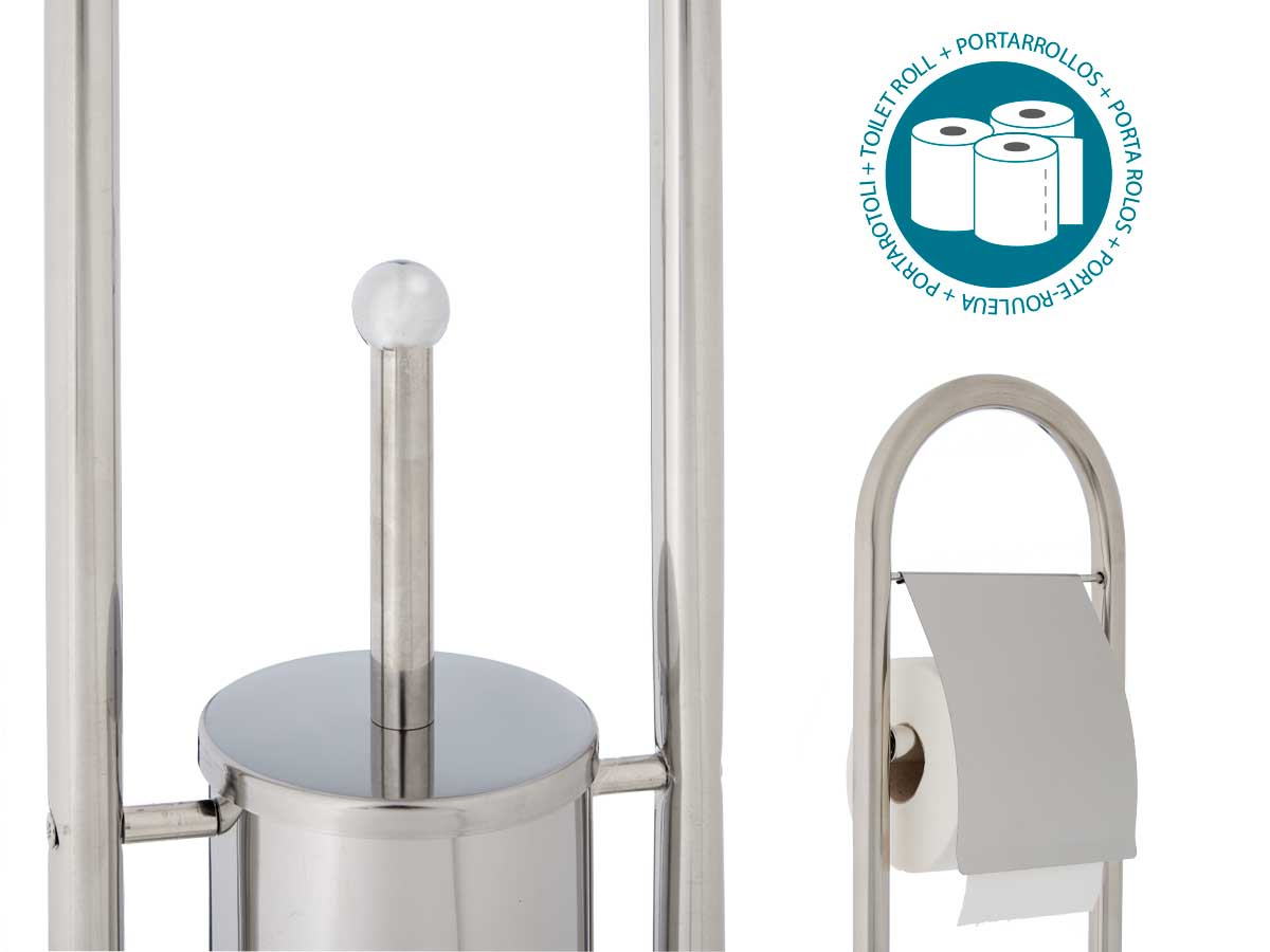 Piantana Bagno Porta Rotolo Porta Scopino Cromato H. 80 cm Salvaspazio