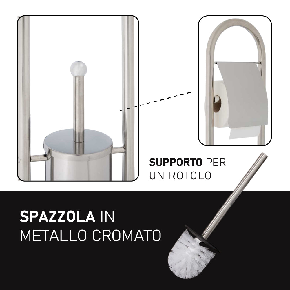 Piantana Bagno Porta Rotolo Porta Scopino Cromato H. 80 cm Salvaspazio