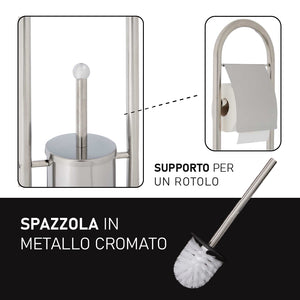 Piantana Bagno Porta Rotolo Porta Scopino Cromato H. 80 cm Salvaspazio