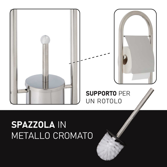 Piantana Bagno Porta Rotolo Porta Scopino Cromato H. 80 cm Salvaspazio