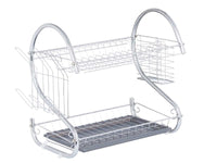 Scolapiatti 2 Livelli Metallo Cromato Vassoio grigio per Piatti Bicchieri Posate