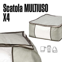 Scatole Kit 4pz Contenitori Indumenti Piumoni Vestiti Organizer Armadio 45X45X20