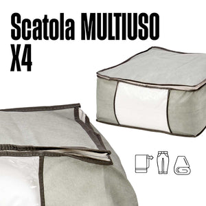 Scatole Kit 4pz Contenitori Indumenti Piumoni Vestiti Organizer Armadio 45X45X20