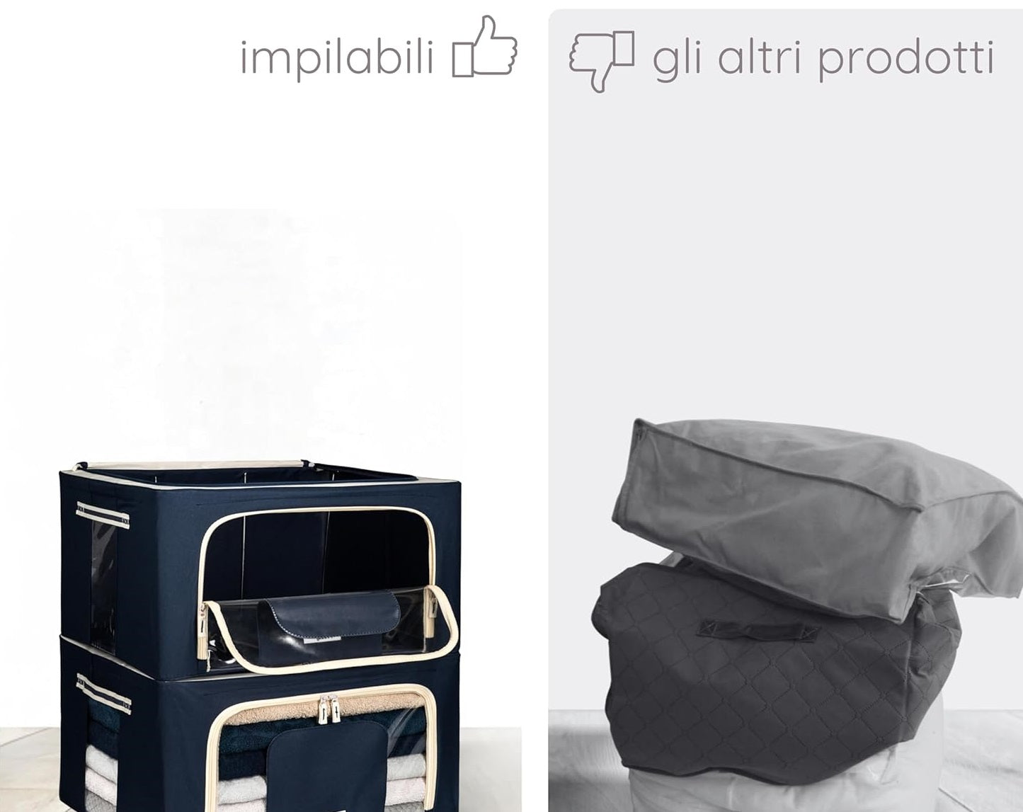 Scatole per Armadio 2pz 50x40x22cm Storage Box Struttura Metallo Pieghevole 2col