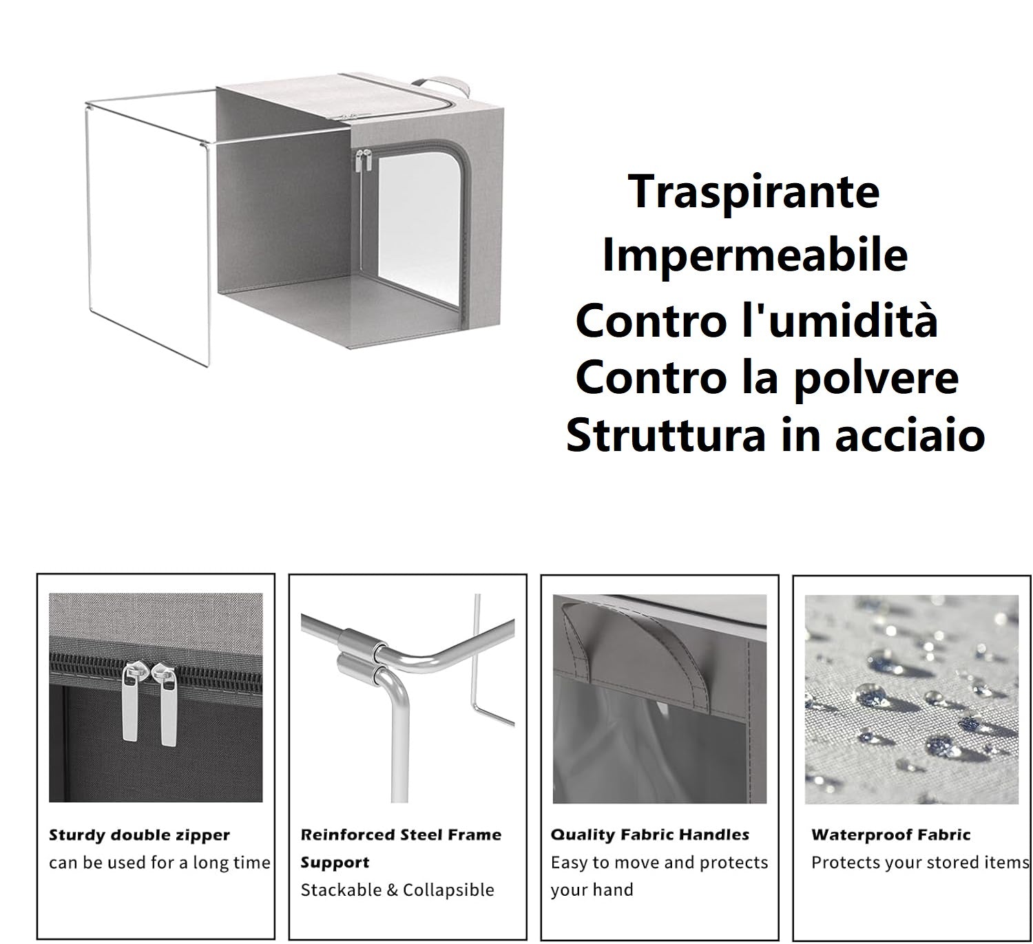 Scatole per Armadio 2pz 50x40x22cm Storage Box Struttura Metallo Pieghevole 2col
