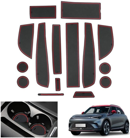 Matten antislip compatibili con Mercedes Benz Smart #1 EV Electric 2023-2024, matten di gomma per Smart 1, matten per console centrale, matten per cassetta portaoggetti, matten per deur, colore rosso