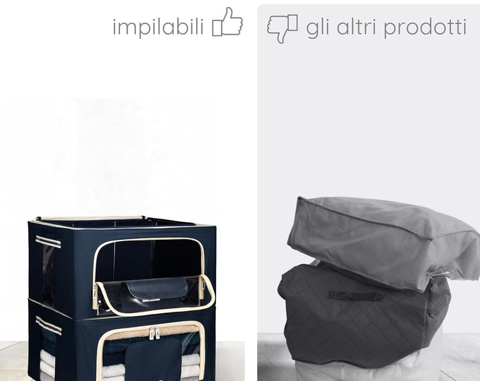 Scatole per Armadio 2pz 60x42x35cm Storage Box Struttura Metallo Pieghevole 2col