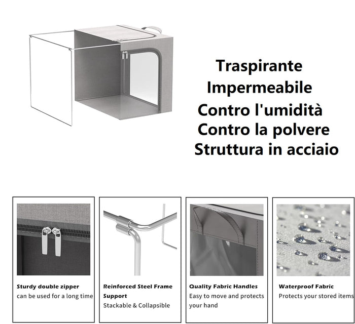 Scatole per Armadio 2pz 60x42x35cm Storage Box Struttura Metallo Pieghevole 2col