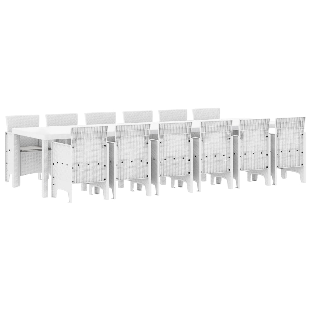 Set da Pranzo da Giardino  da 13 Pezzi con Cuscini Polyrattan Bianco