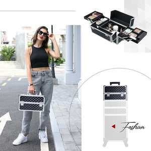 Trolley Makeup 4in1 Valigetta Nero Trucco Estetista Beauty Case Ruote Staccabili