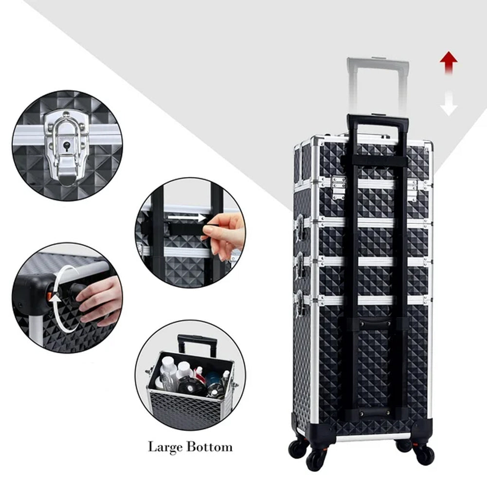 Trolley Makeup 4in1 Valigetta Nero Trucco Estetista Beauty Case Ruote Staccabili