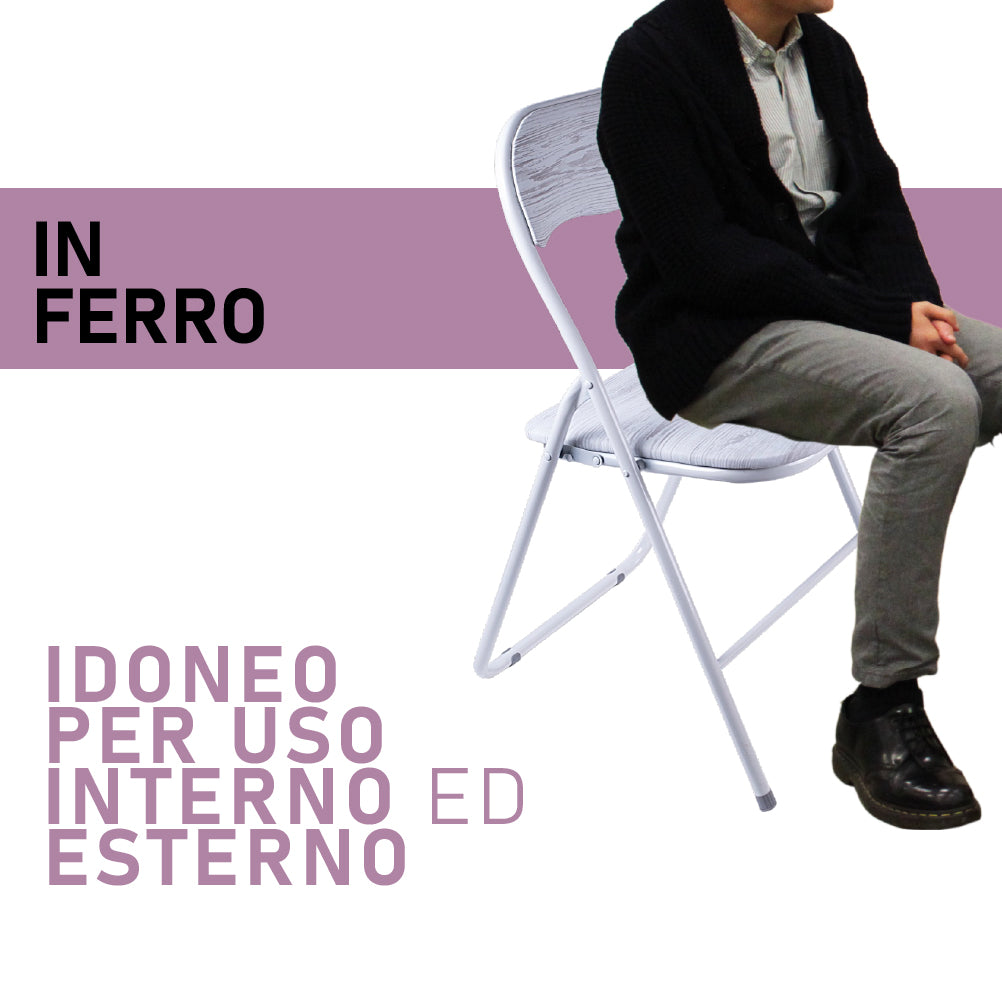 Sedia Pieghevole Salvaspazio Seduta e schienale in PVC Struttura Metallo Grigio Chiaro