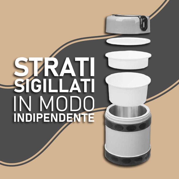 Porta Pranzo in Acciaio e Plastica Lunch Box 2 Contenitori  Capacità 1200 ml