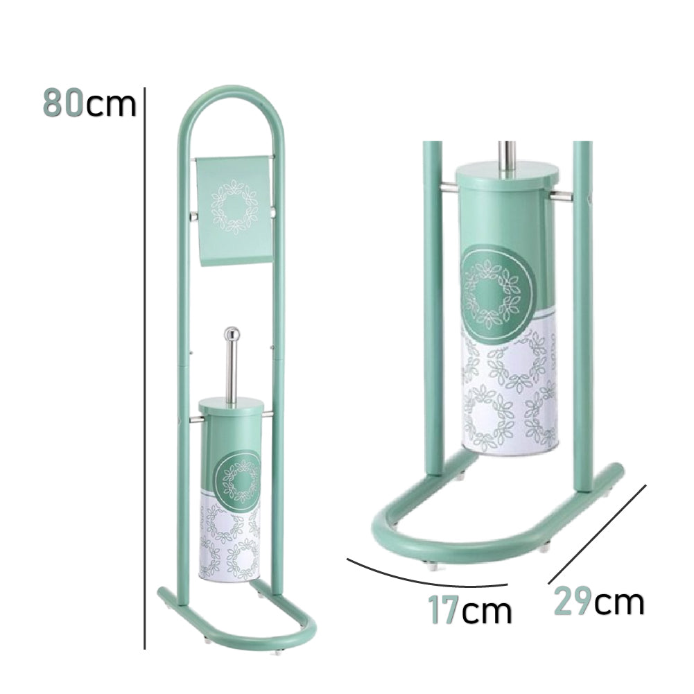 Piantana Portarotolo Porta Scopino Colonna da Bagno Metallo Verniciato Verde