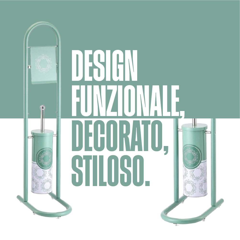 Piantana Portarotolo Porta Scopino Colonna da Bagno Metallo Verniciato Verde