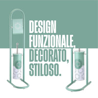 Piantana Portarotolo Porta Scopino Colonna da Bagno Metallo Verniciato Verde