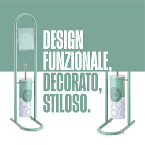 Piantana Portarotolo Porta Scopino Colonna da Bagno Metallo Verniciato Verde