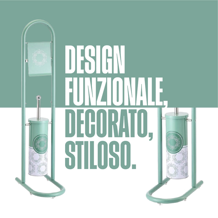 Piantana Portarotolo Porta Scopino Colonna da Bagno Metallo Verniciato Verde