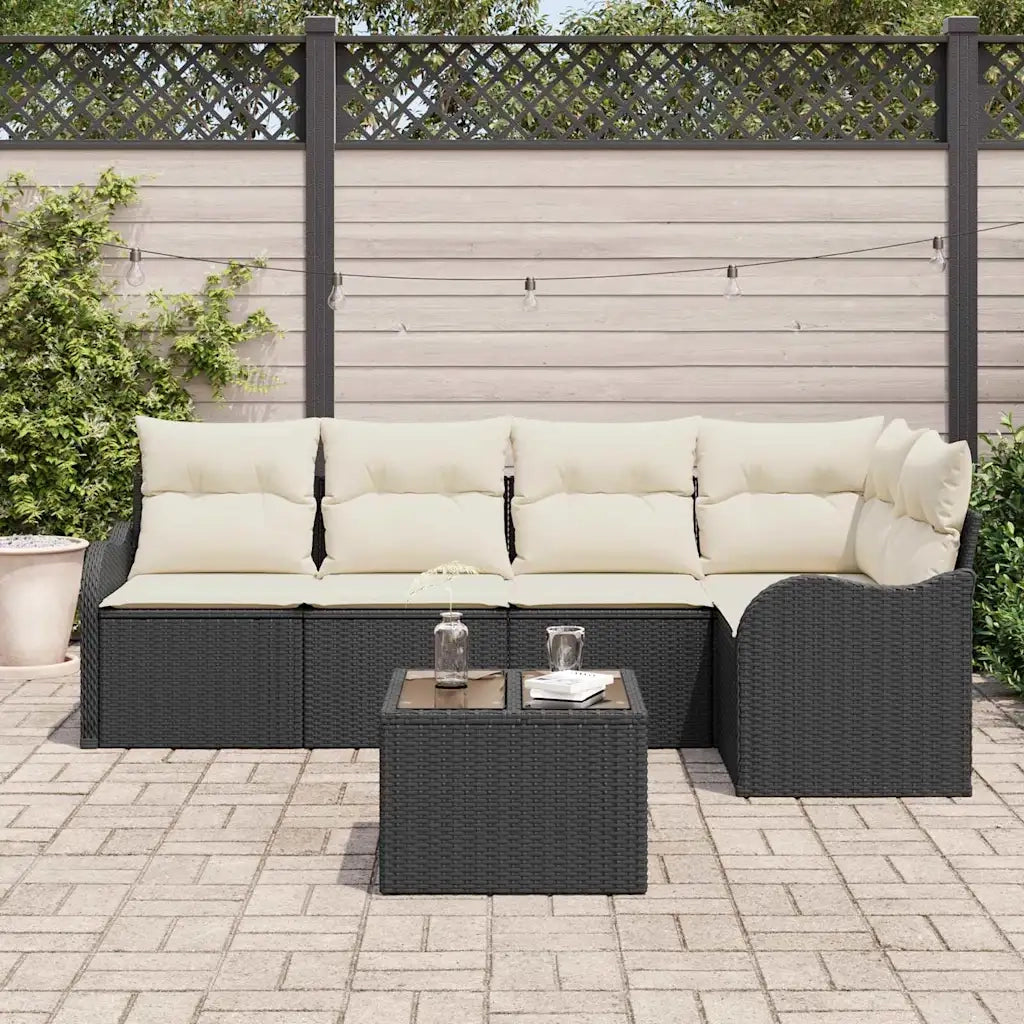 Set Divano da Giardino con cuscino 6 pcs Nero Poly Rattan