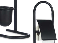 Piantana Portarotolo e Portascopino Metallo Verniciato e Bambù Salvaspazio Nero