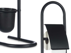 Piantana Portarotolo e Portascopino Metallo Verniciato e Bambù Salvaspazio Nero