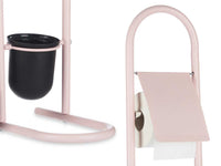 Piantana Portarotolo e Portascopino Metallo Verniciato e Bambù Salvaspazio Rosa