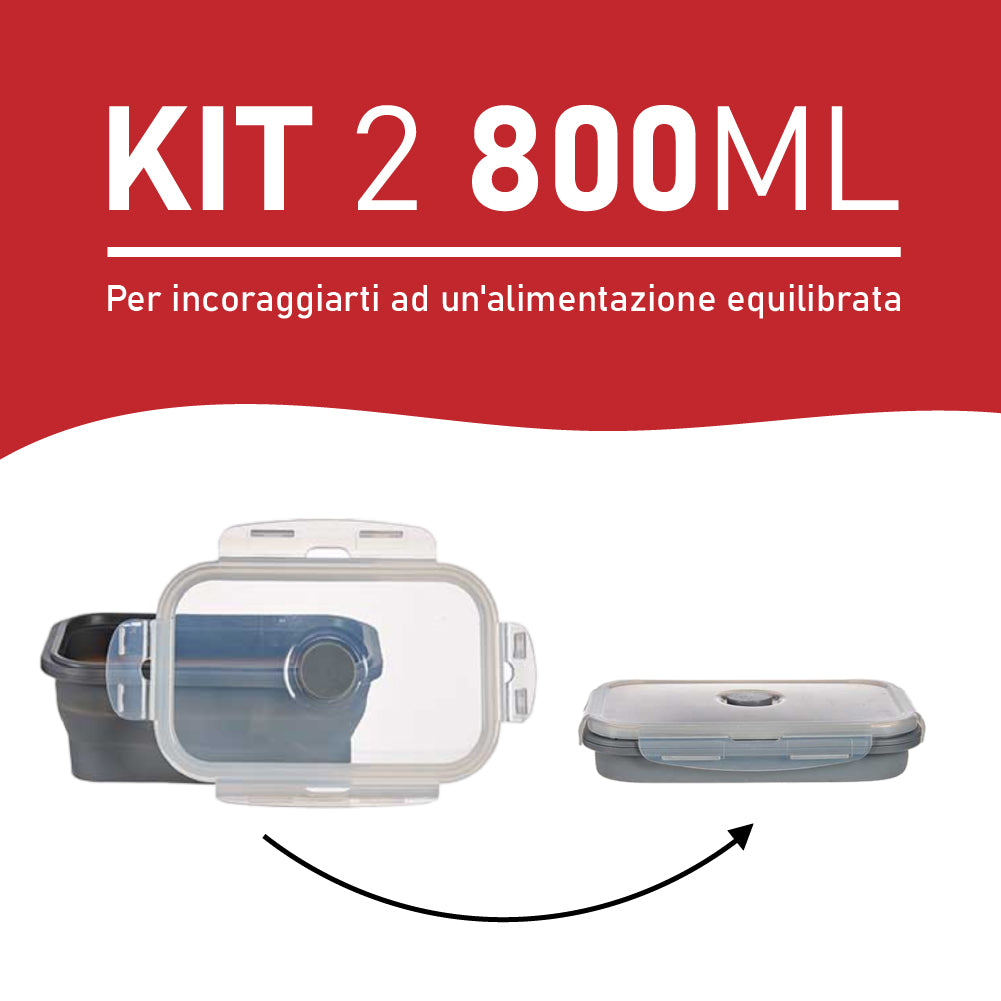 Porta Pranzo Kit 2pz Contenitori Alimenti Silicone Salvaspazio Lunch Box 800 ml