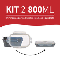 Porta Pranzo Kit 2pz Contenitori Alimenti Silicone Salvaspazio Lunch Box 800 ml