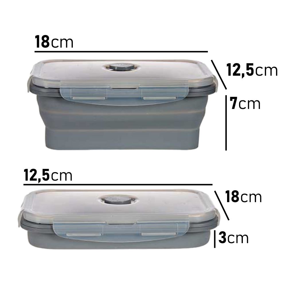 Porta Pranzo Kit 2pz Contenitori Alimenti Silicone Salvaspazio Lunch Box 800 ml