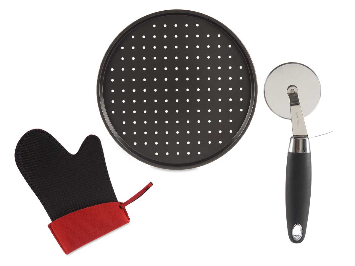 Teglia Cuoci Pizza 33cm con Guantone e Rotella Taglia Pizza Set da Cucina Antiaderente