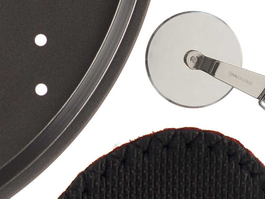 Teglia Cuoci Pizza 33cm con Guantone e Rotella Taglia Pizza Set da Cucina Antiaderente