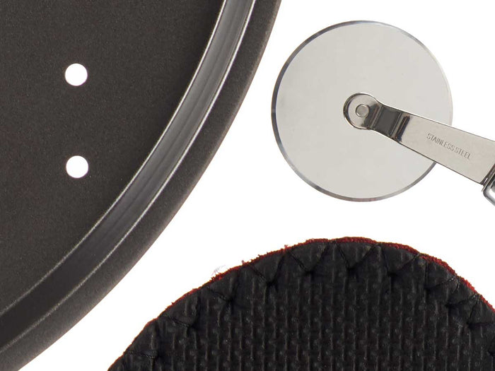 Teglia Cuoci Pizza 33cm con Guantone e Rotella Taglia Pizza Set da Cucina Antiaderente