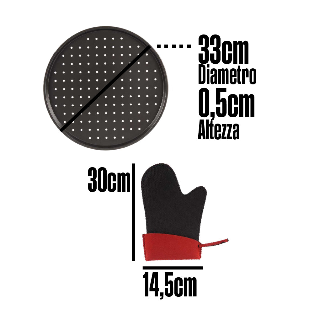 Teglia Cuoci Pizza 33cm con Guantone e Rotella Taglia Pizza Set da Cucina Antiaderente