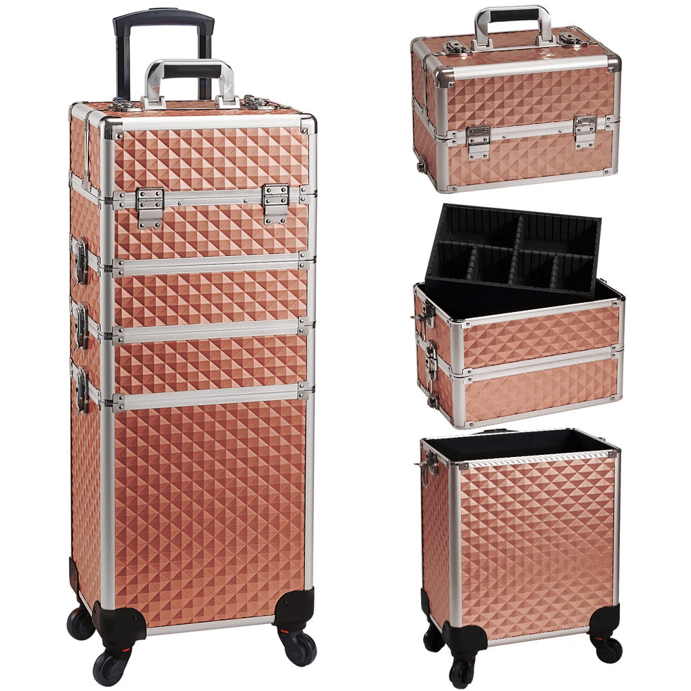 Trolley Makeup 4in1 Valigetta Oro Trucco Estetista Beauty Case Ruote Staccabili
