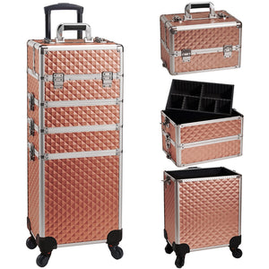 Trolley Makeup 4in1 Valigetta Oro Trucco Estetista Beauty Case Ruote Staccabili