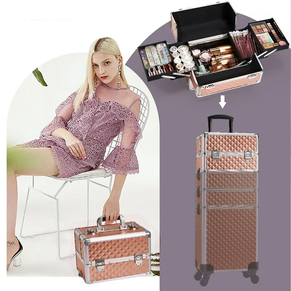 Trolley Makeup 4in1 Valigetta Oro Trucco Estetista Beauty Case Ruote Staccabili