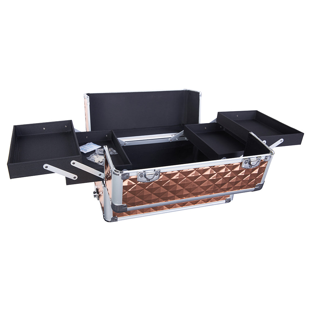 Trolley Makeup 4in1 Valigetta Oro Trucco Estetista Beauty Case Ruote Staccabili